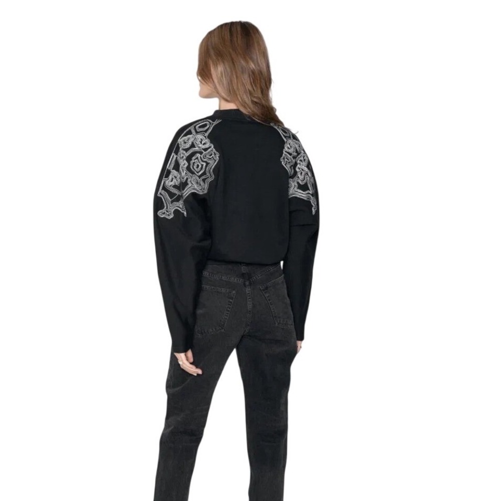Anthropologie & Other Stories Black Embroidered Sweatshirt Pullover Top US 4 - Picture 2 of 9